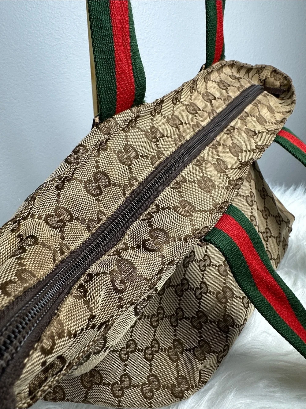 💯Authentic Gucci Cherryline GG Canvas Tote Bag Brown Beige🍀
